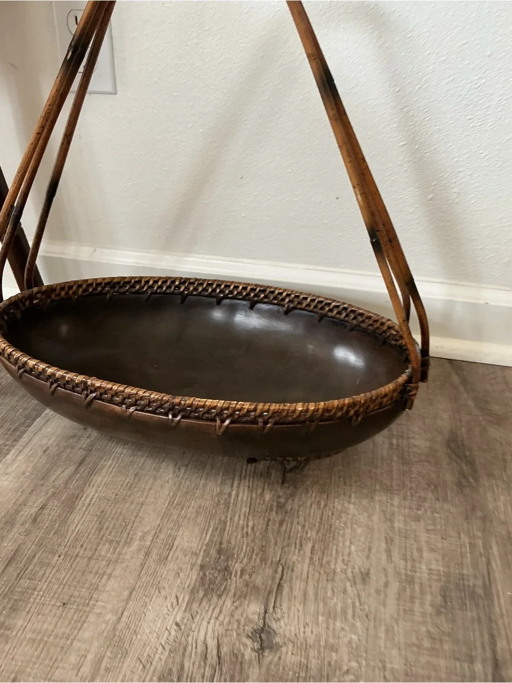 Woven Rattan Handle Brown Decorative Tray Basket palacek signed